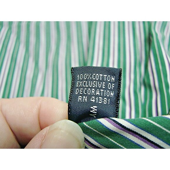 Ralph Lauren Mens 3XT Classic Fit Dress Shirt Green Stripe Button Down Collar - Picture 4 of 10